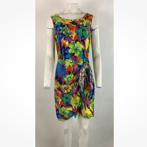 Vintage Hilo Hattie Sz M Hawaiian Tropical Floral Print Wrap Dress Multicolor - Picture 2 of 6